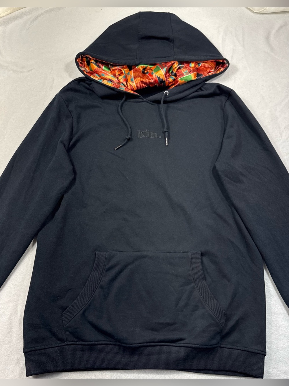 KIN APPAREL BLACK KENTE PRINT THICK SATIN LINED HOODIE SIZE XL-$85 MSRP